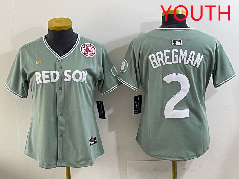 Youth 2025 Boston Red Sox 2 Bregman Light Green Joint Name Nike MLB Jersey style 10